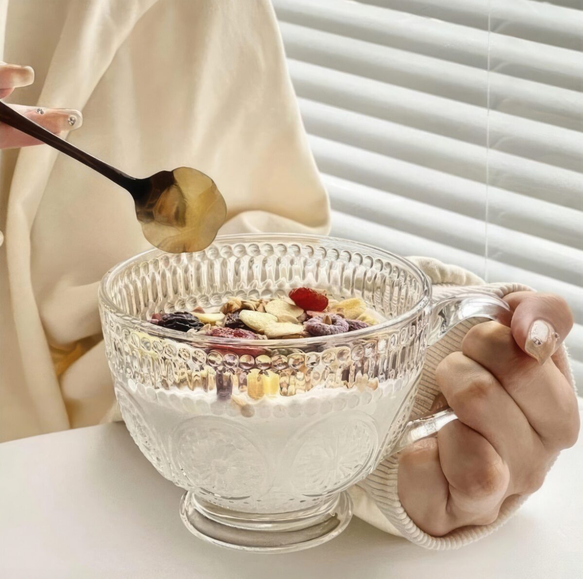 Filiżanka Do Kawy Retro Szklanka z Uchem Grube Szkło 400ml - obrazek 3