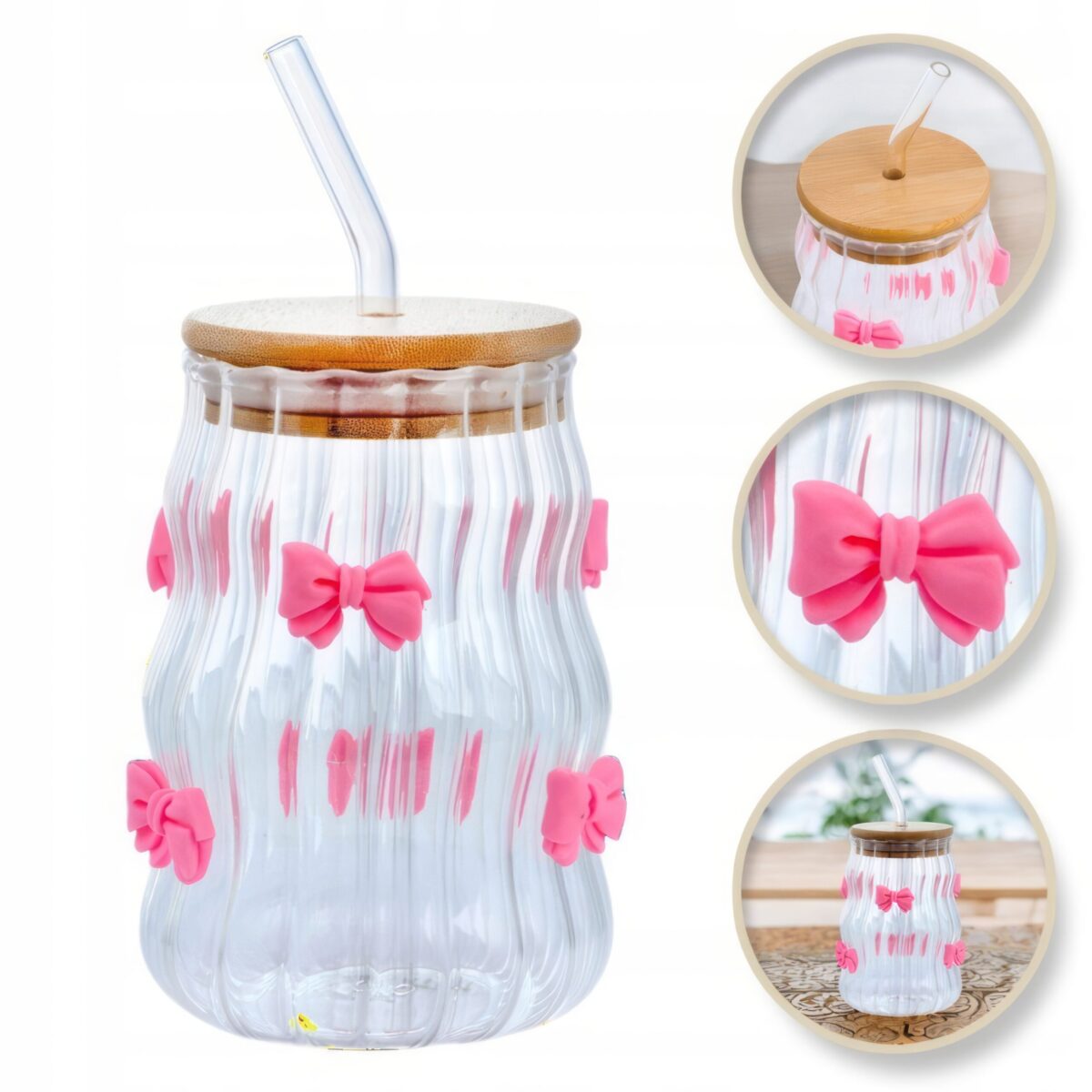 Szklanka Do Napojów Kubek Ze Słomka Przykrywka Do Smootkie Kawy 450ml - obrazek 4