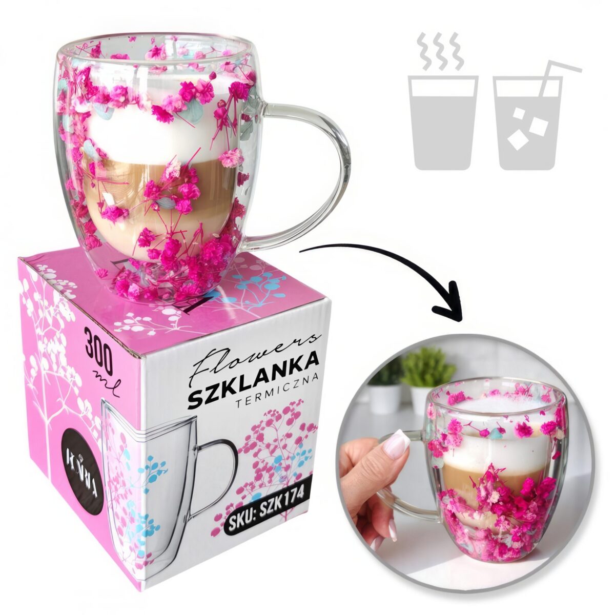 Szklanka do Herbaty Kawy Termiczna z Kwiatami w Środku 300ml - obrazek 6